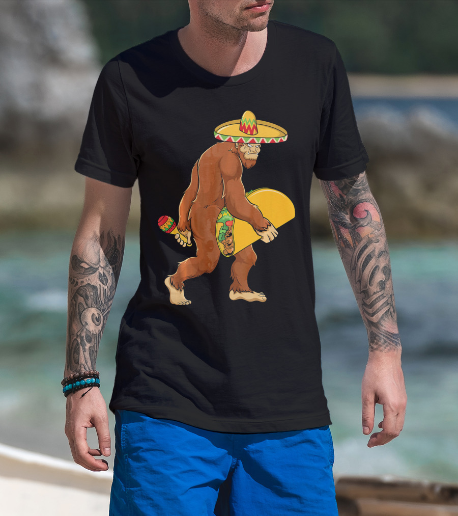 Bigfoot Cinco De Mayo Sombrero Taco Maraca T-Shirt