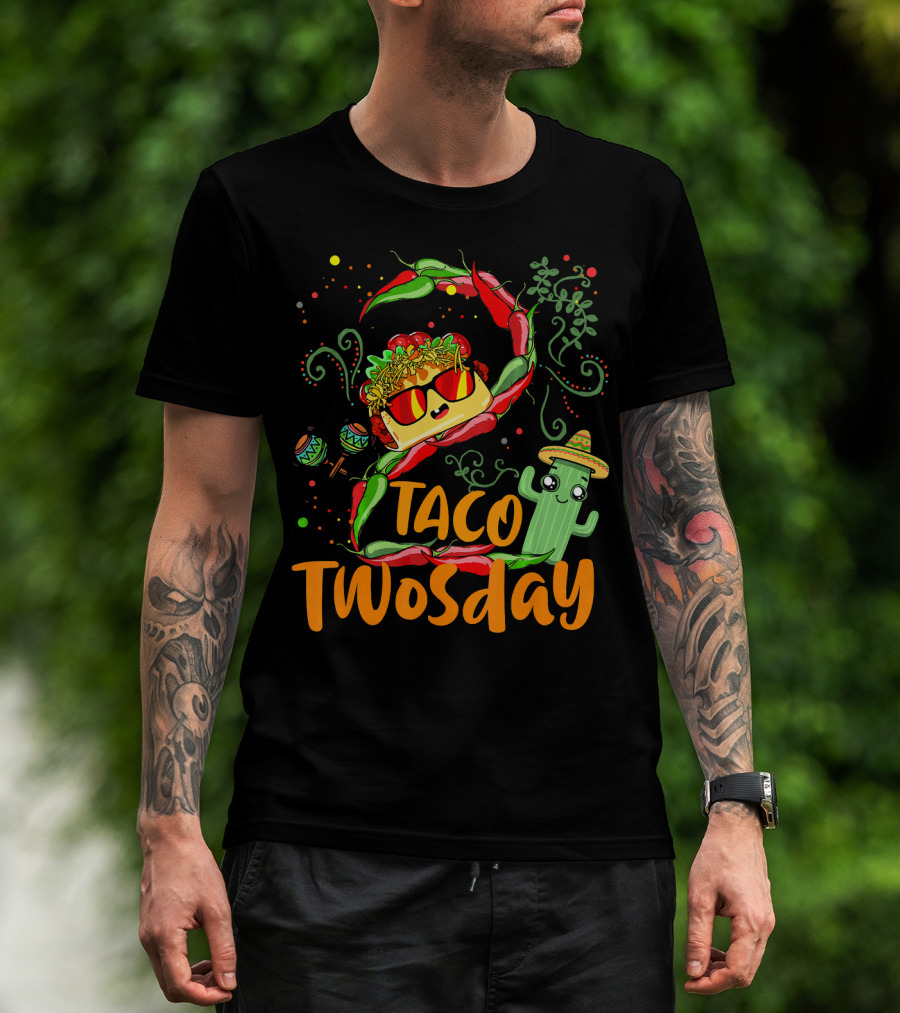 Taco Twosday 2nd Birthday Chili Hat Cactus Maracas T-Shirt