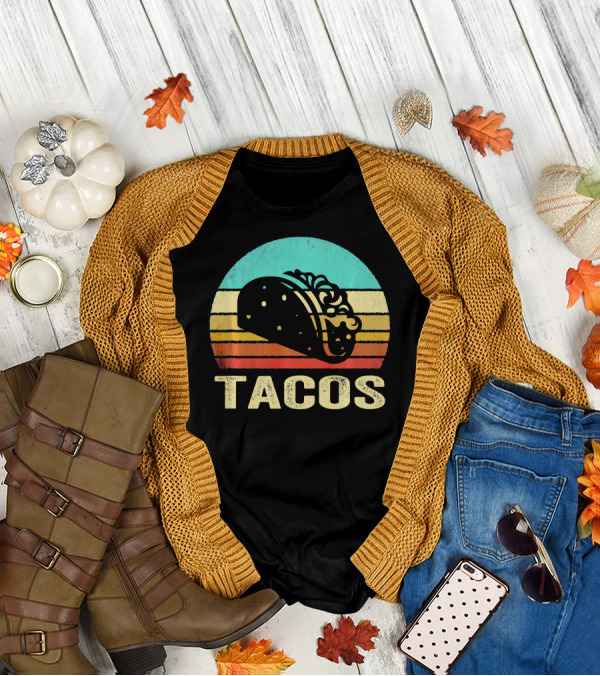 Vintage Tacos Retro Sunset Stripes T-Shirt