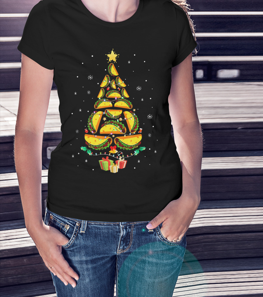 Tacos Christmas Tree Ugly Sweater Funny Holiday Festive T-Shirt