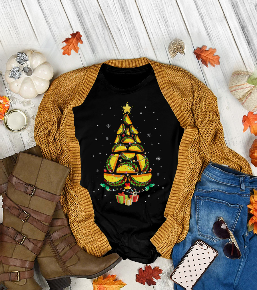 Tacos Christmas Tree Ugly Sweater Funny Holiday Festive T-Shirt