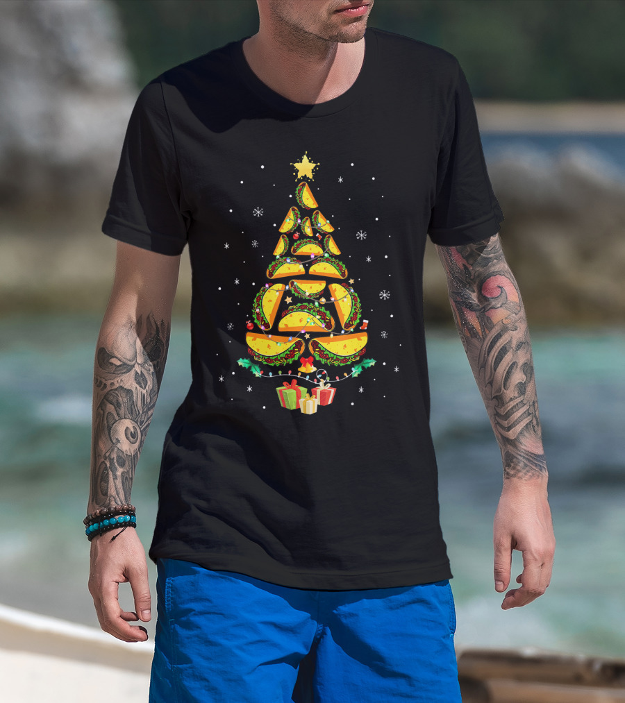 Tacos Christmas Tree Ugly Sweater Funny Holiday Festive T-Shirt