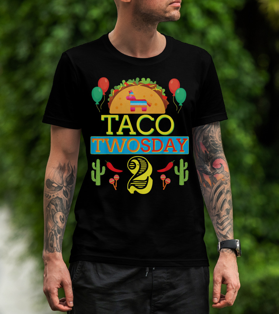 Taco Twosday Birthday Two Year Celebration With Piñata And Cactus T-Shirt
