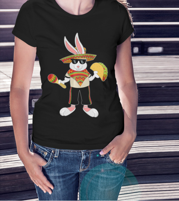 Easter Bunny Mexican Taco Funny Cinco De Mayo Fiesta Rabbit Sombrero Maracas T-Shirt