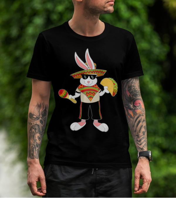 Easter Bunny Mexican Taco Funny Cinco De Mayo Fiesta Rabbit Sombrero Maracas T-Shirt