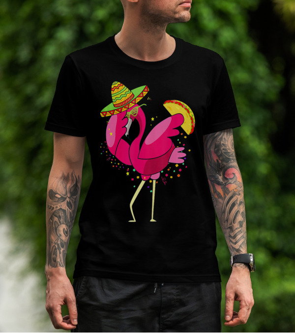 Funny Flamingo Dabbing With Taco Sombrero Cinco De Mayo T-Shirt