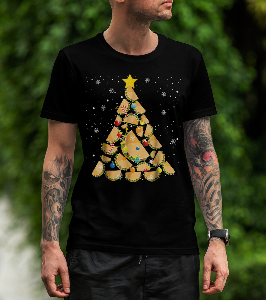 Tacos Christmas Tree Taco Lover Festive Holiday Decor Starry Night T-Shirt