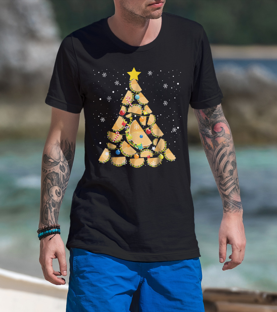Tacos Christmas Tree Taco Lover Festive Holiday Decor Starry Night T-Shirt