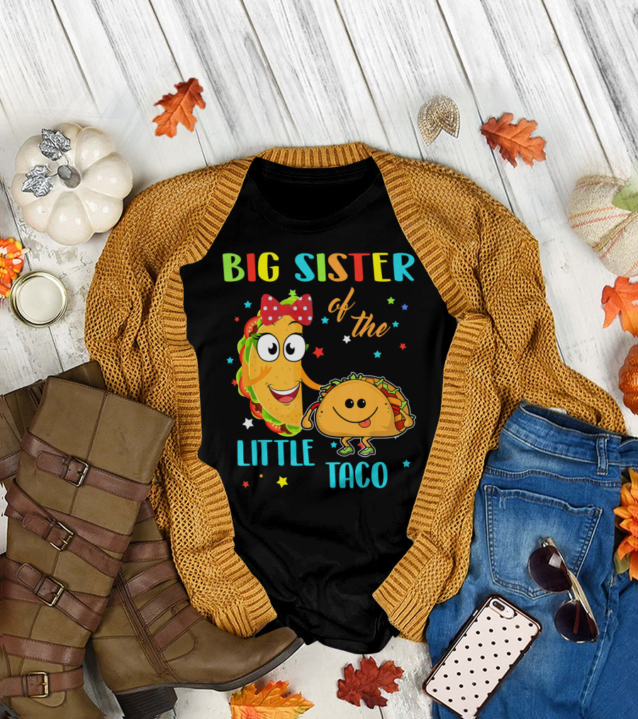 Big Sister of the Little Taco with Smiling Tacos and Stars T-Shirt