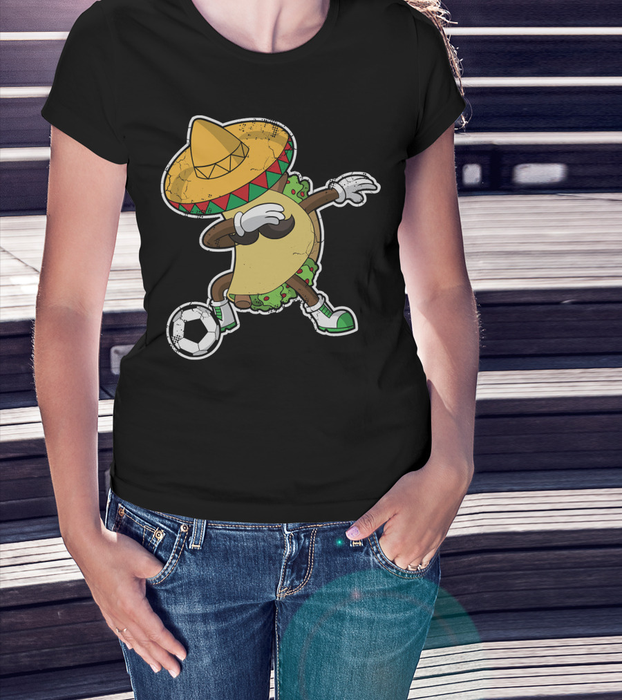 Dabbing Taco With Sombrero Playing Soccer T-Shirt