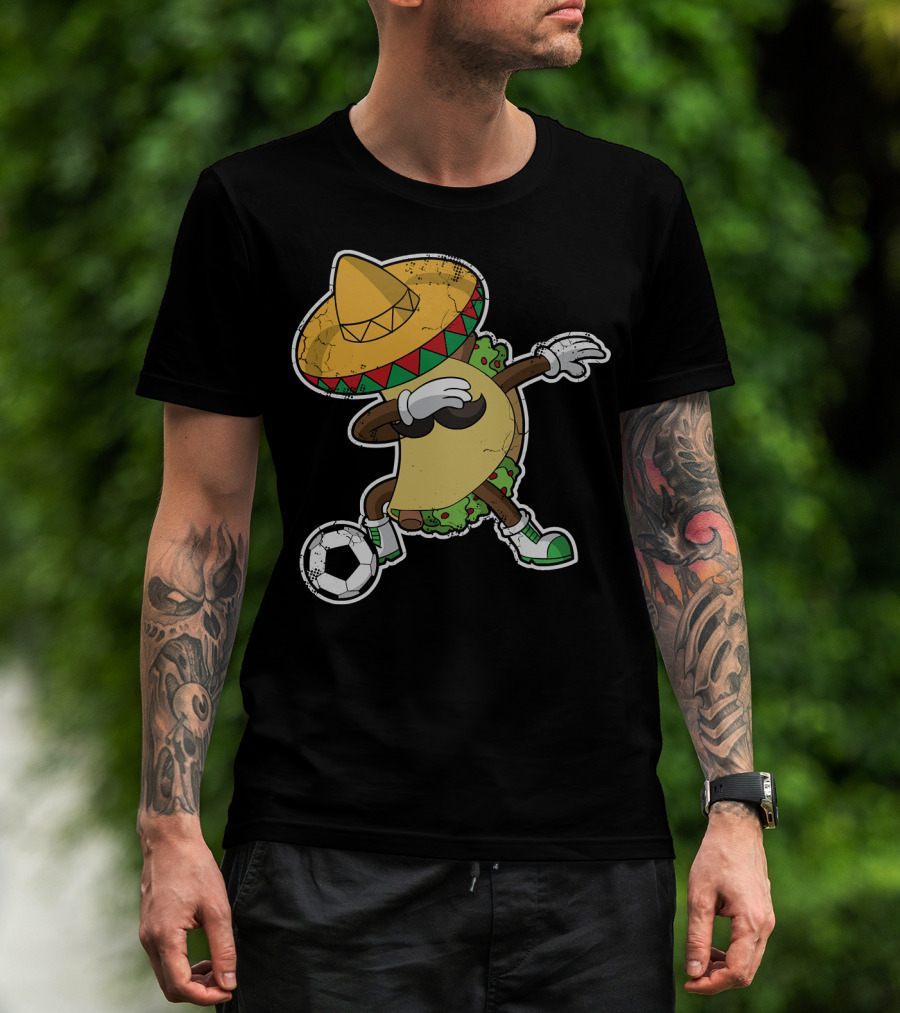 Dabbing Taco With Sombrero Playing Soccer T-Shirt