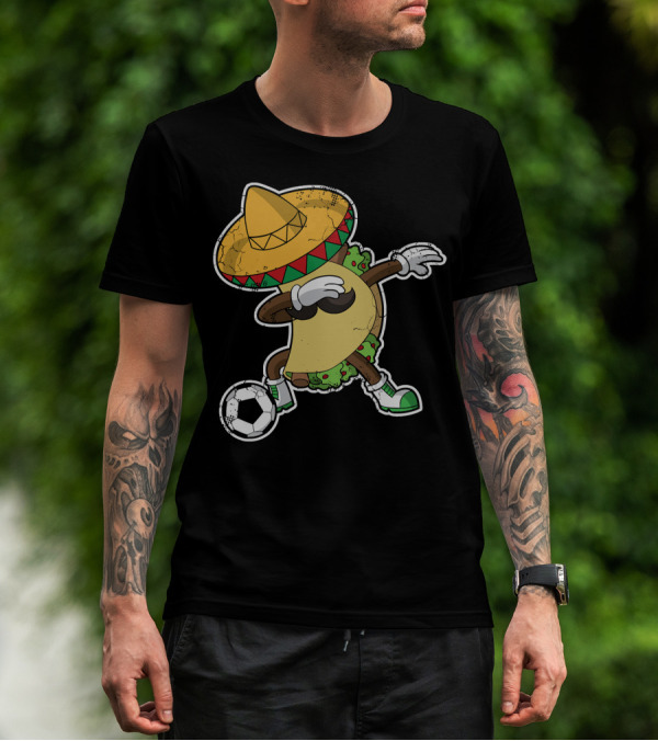 Dabbing Taco With Sombrero Playing Soccer T-Shirt
