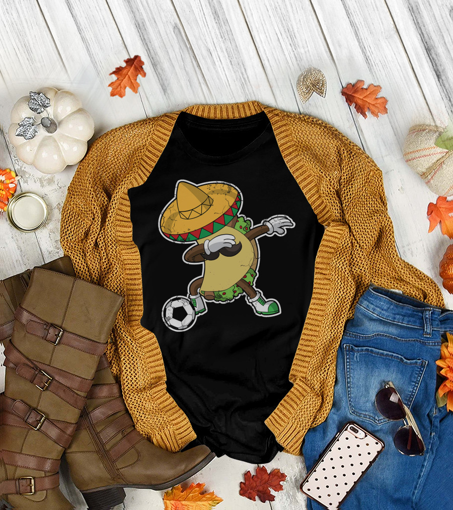 Dabbing Taco with Sombrero Playing Soccer T-Shirt