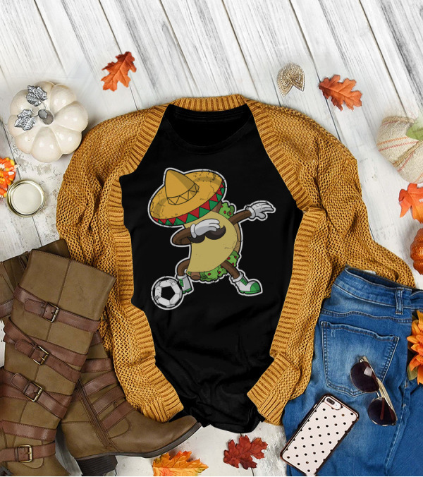 Dabbing Taco With Sombrero Playing Soccer T-Shirt