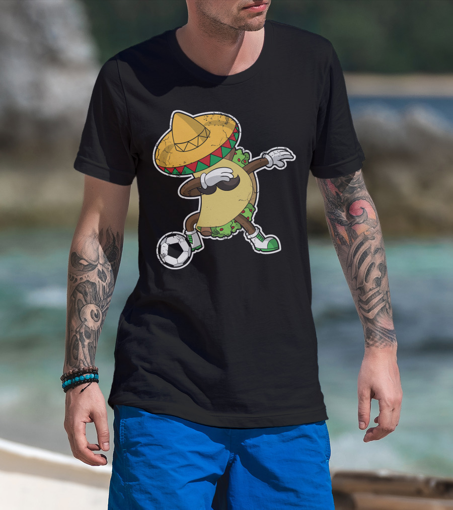 Dabbing Taco With Sombrero Playing Soccer T-Shirt
