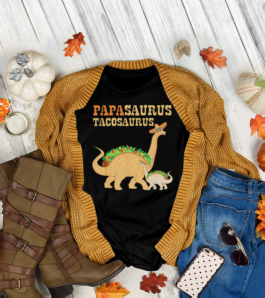 Papasaurus Tacosaurus Fathers Dinosaur Sombrero Family T-Shirt