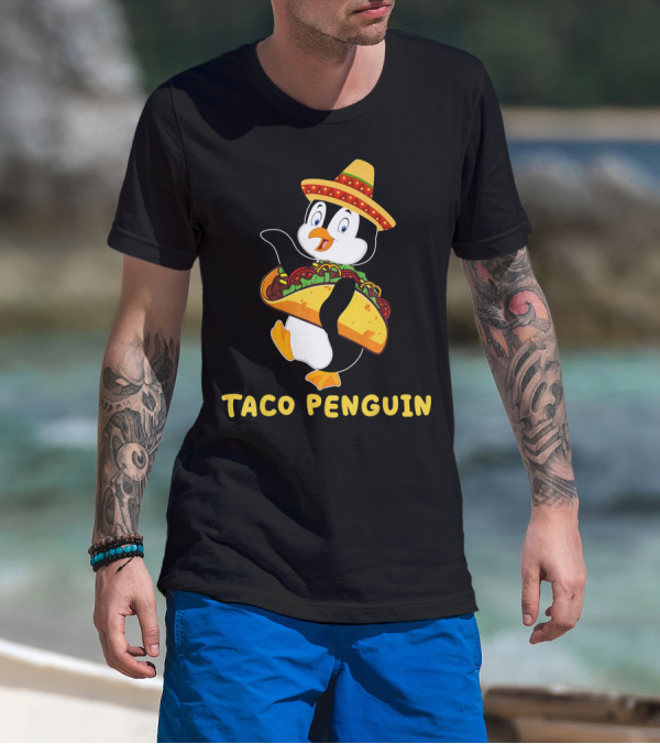 Taco Penguin Wearing Sombrero Celebrating Cinco De Mayo Fiesta T-Shirt