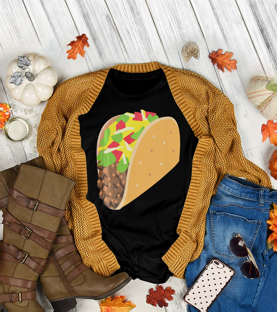 Emoji Taco Tuesday Mexican Tex Mex Torti Pixelated T-Shirt