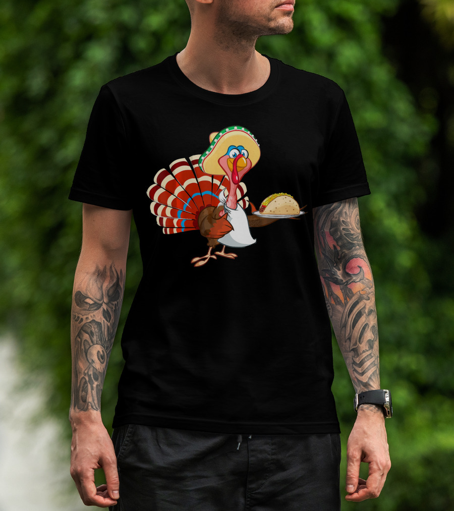 Funny Mexican Turkey Serving Tacos With Sombrero T-Shirt