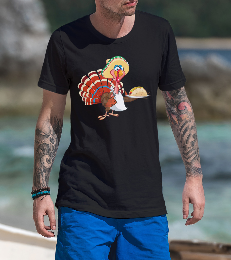 Funny Mexican Turkey Serving Tacos With Sombrero T-Shirt