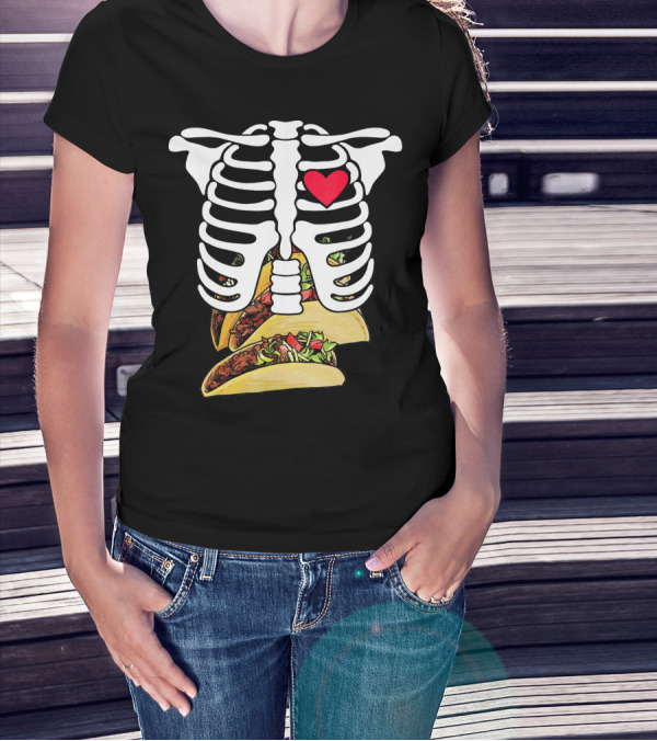 Halloween Funny Skeleton Heart Tacos T-Shirt