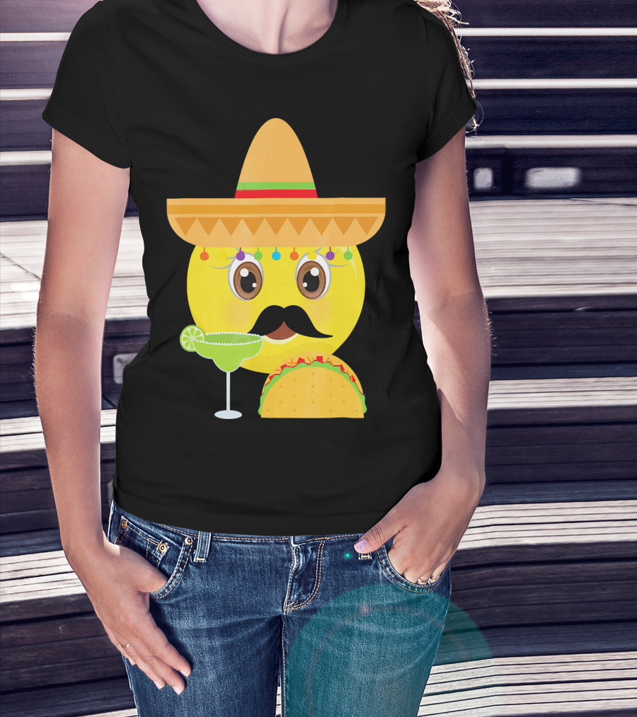 Funny Mexican Emoticon Sombrero Mustache Margarita Taco T-Shirt