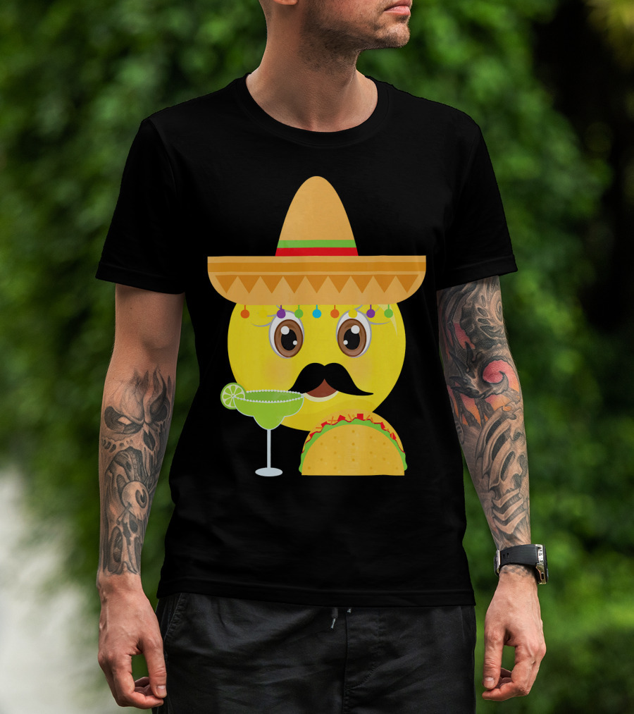 Funny Mexican Emoticon Sombrero Mustache Margarita Taco T-Shirt