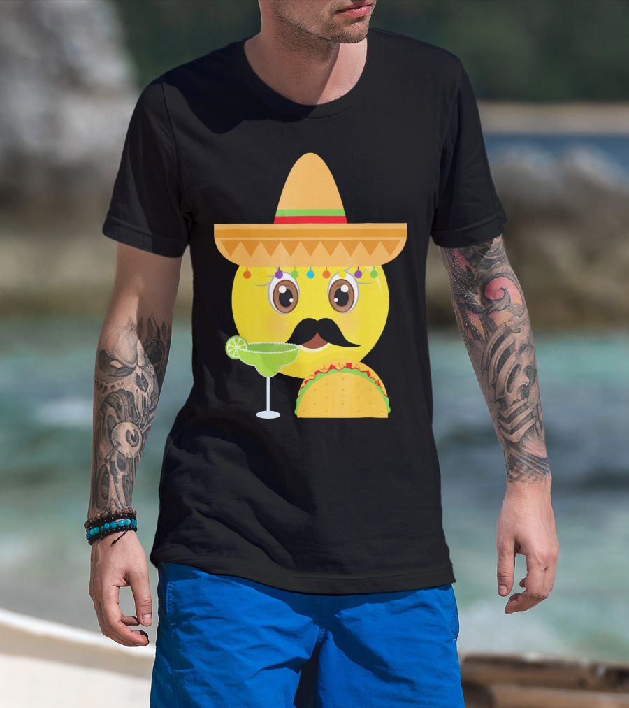 Funny Mexican Emoticon Sombrero Mustache Margarita Taco T-Shirt