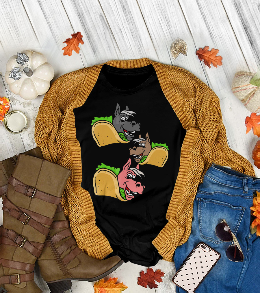 Horses and Tacos Trio Fun Faces T-Shirt