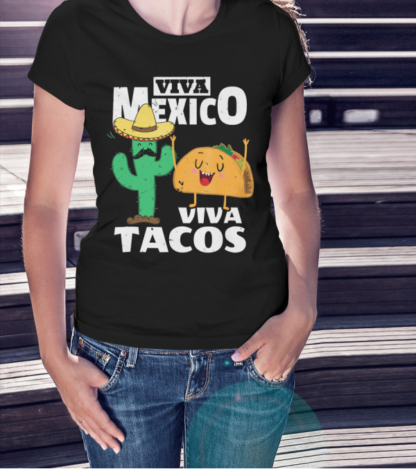 Viva Mexico Viva Tacos Cactus Sombrero T-Shirt