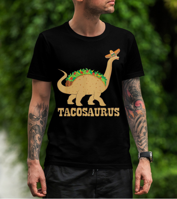 Tacosaurus Sombrero Wearing Dinosaur With Mexican Food Elements T-Shirt