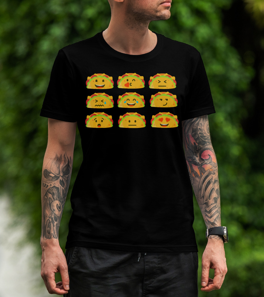 Taco Emoji Faces Mexican Food Lover Humor T-Shirt