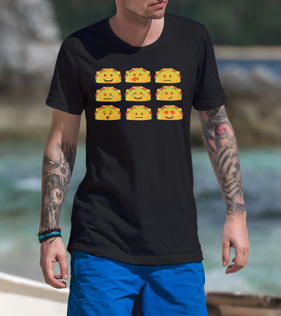 Taco Emoji Faces Mexican Food Lover Humor T-Shirt