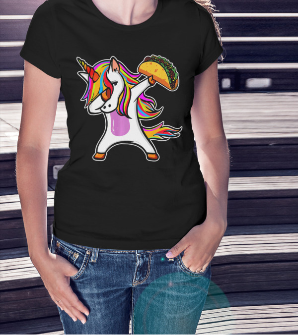 Dabbing Rainbow Unicorn With Taco Love T-Shirt