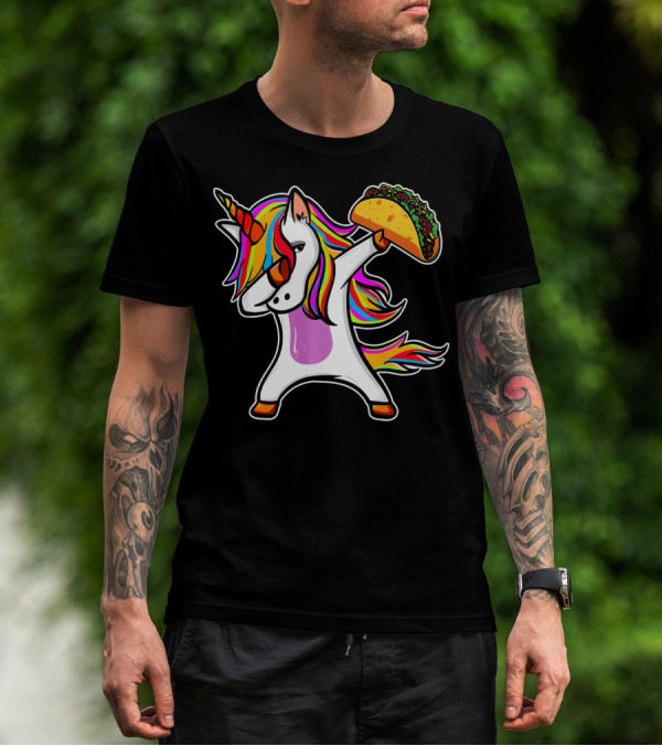 Dabbing Rainbow Unicorn With Taco Love T-Shirt
