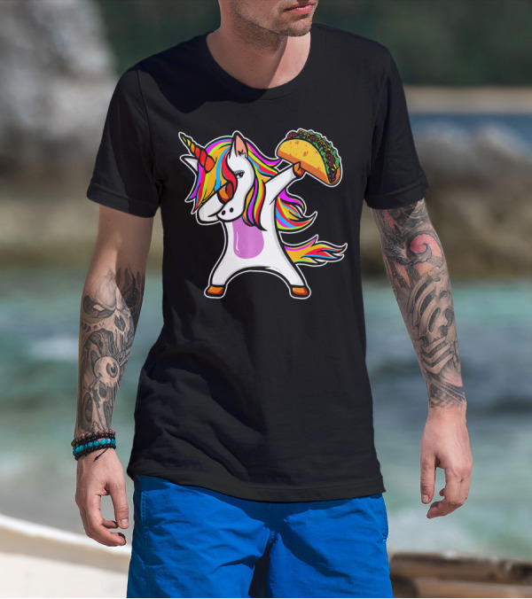 Dabbing Rainbow Unicorn With Taco Love T-Shirt