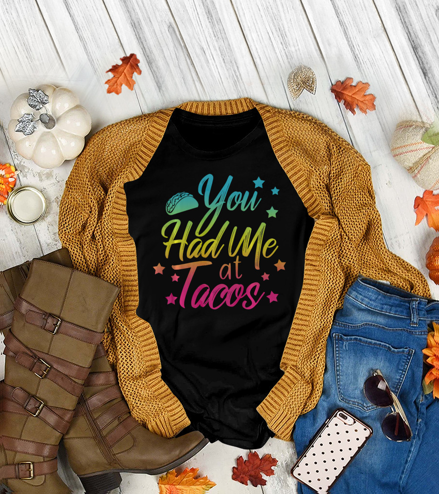 You Had Me at Tacos Taco Tuesday Stars Rainbow T-Shirt