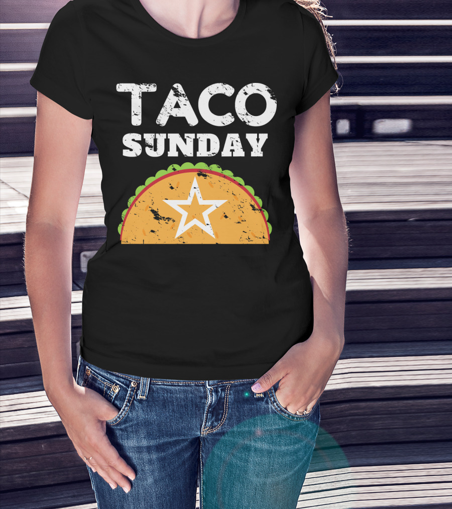 Taco Sunday With Star Inside Crunchy Shell Ribbed Edge T-Shirt