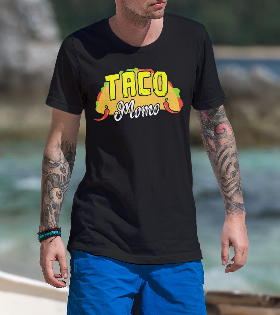 Taco Momo Grandma Mexican Food Fiesta Colorful Taco And Chili Peppers T-Shirt