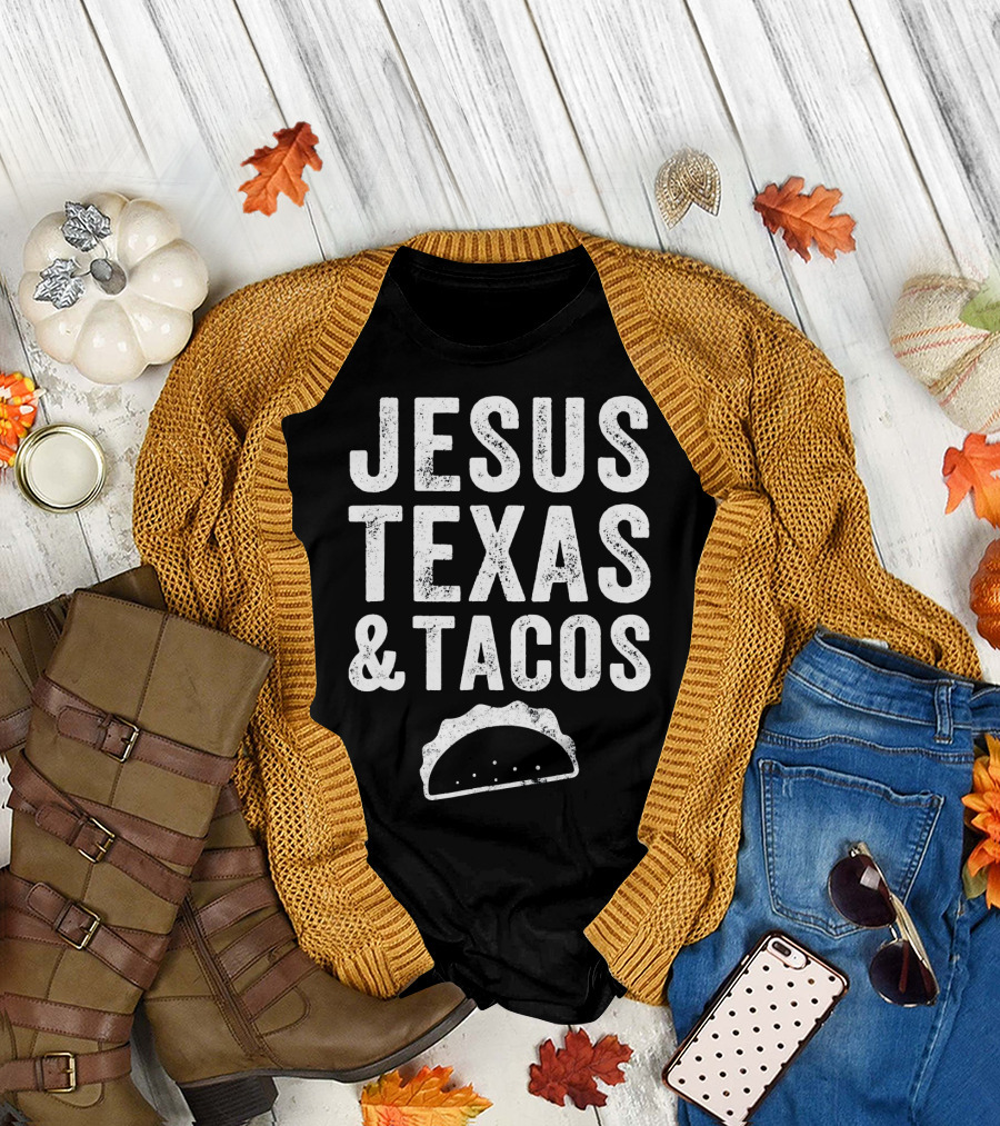 Jesus Texas and Tacos Bold Text with Taco T-Shirt
