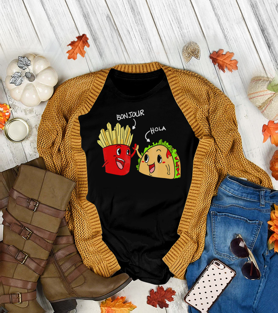Bonjour Hola French Fries Taco Duo T-Shirt