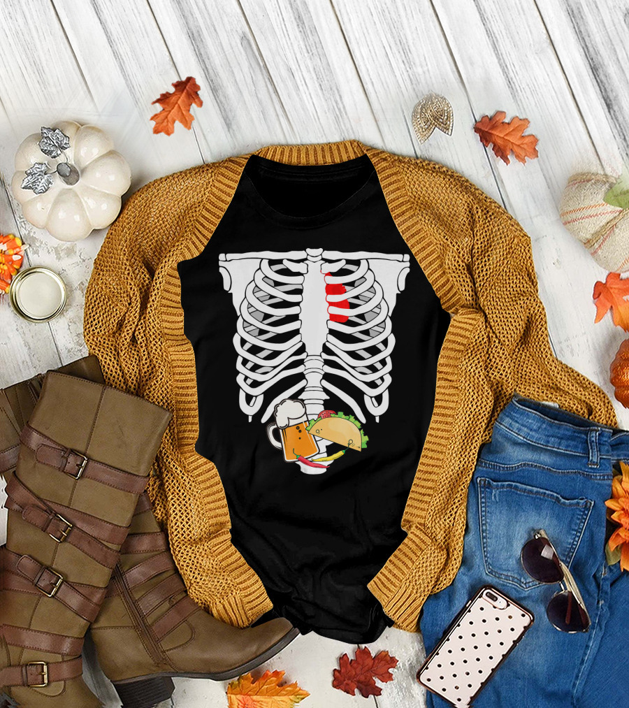 Skeleton X-Ray Taco Beer Unis T-Shirt
