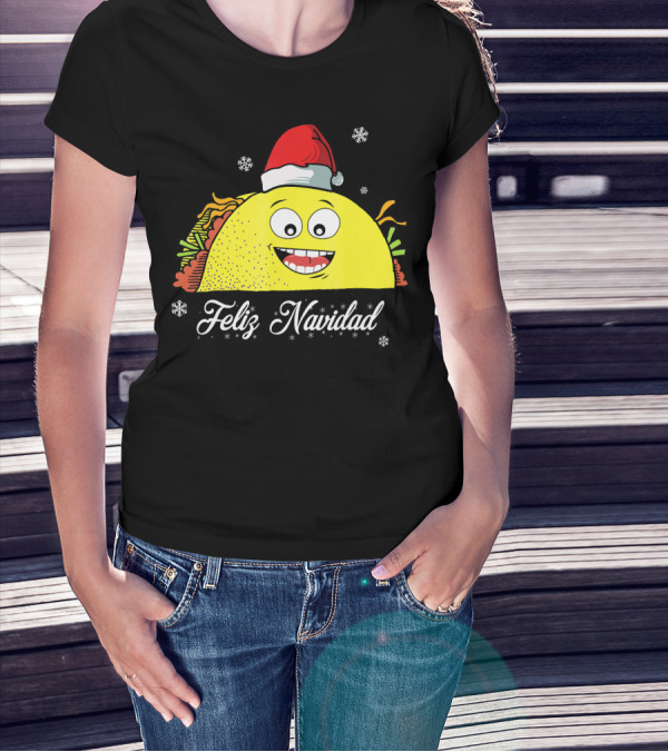 Feliz Navidad Smiling Taco Santa Hat T-Shirt