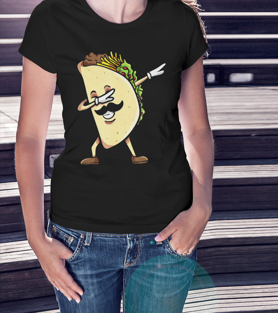 Dabbing Taco Mexican Food Lover With Mustache Dancer T-Shirt
