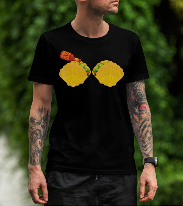 Mermaid Shell Taco Bra With Hot Sauce Bottle And Spicy Chi T-Shirt