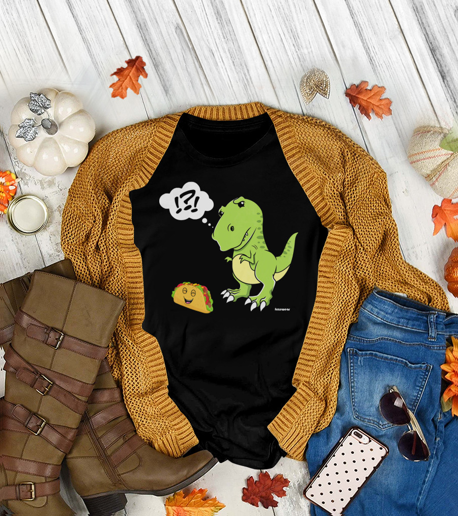 TRex Confused by Happy Taco Funny Sad Dino T-Shirt
