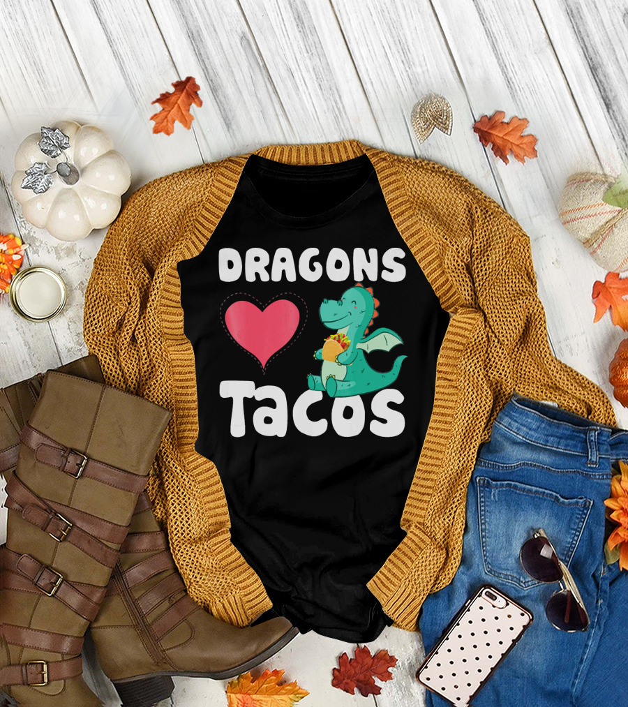 Dragons Love Tacos Heart Dragon Eating Taco T-Shirt