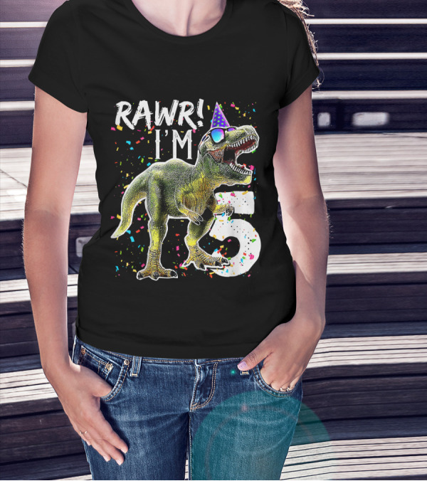 Rawr I'm 5 Dinosaur Birthday Party Hat Confetti T-Shirt