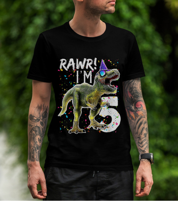 Rawr I'm 5 Dinosaur Birthday Party Hat Confetti T-Shirt