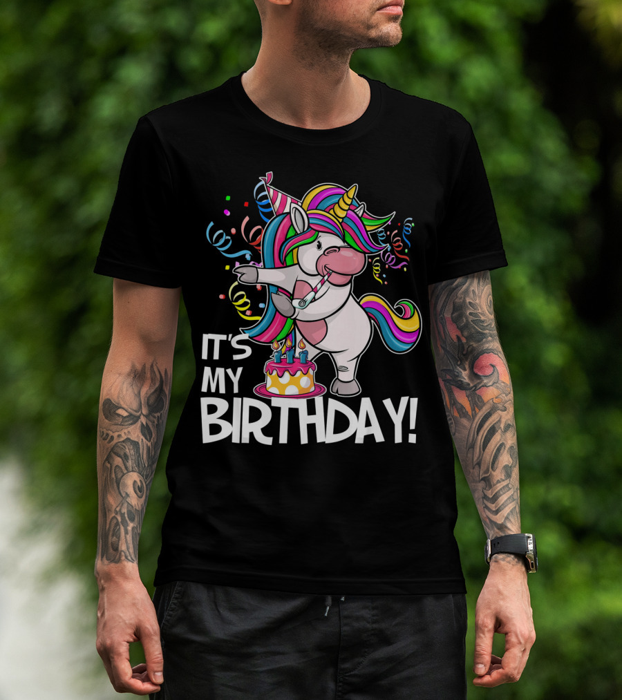 IT'S MY BIRTHDAY Flossing Unicorn Party With Cake And Confetti T-Shirt